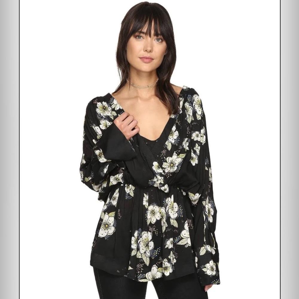 Free People Black Floral Tunic